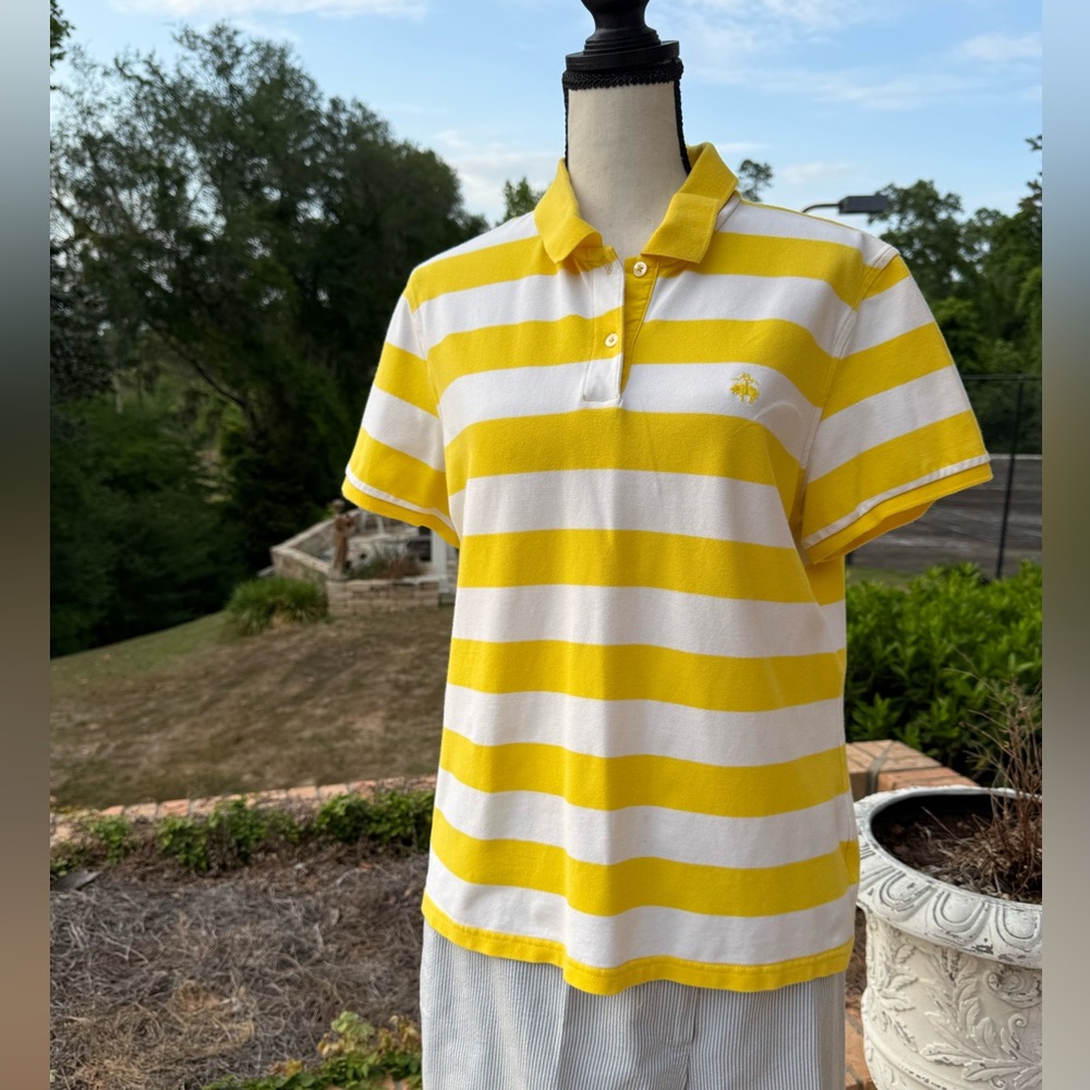 Brooks Brothers Yellow & White Striped Polo Shirt |Bright Summer Classic |Size L